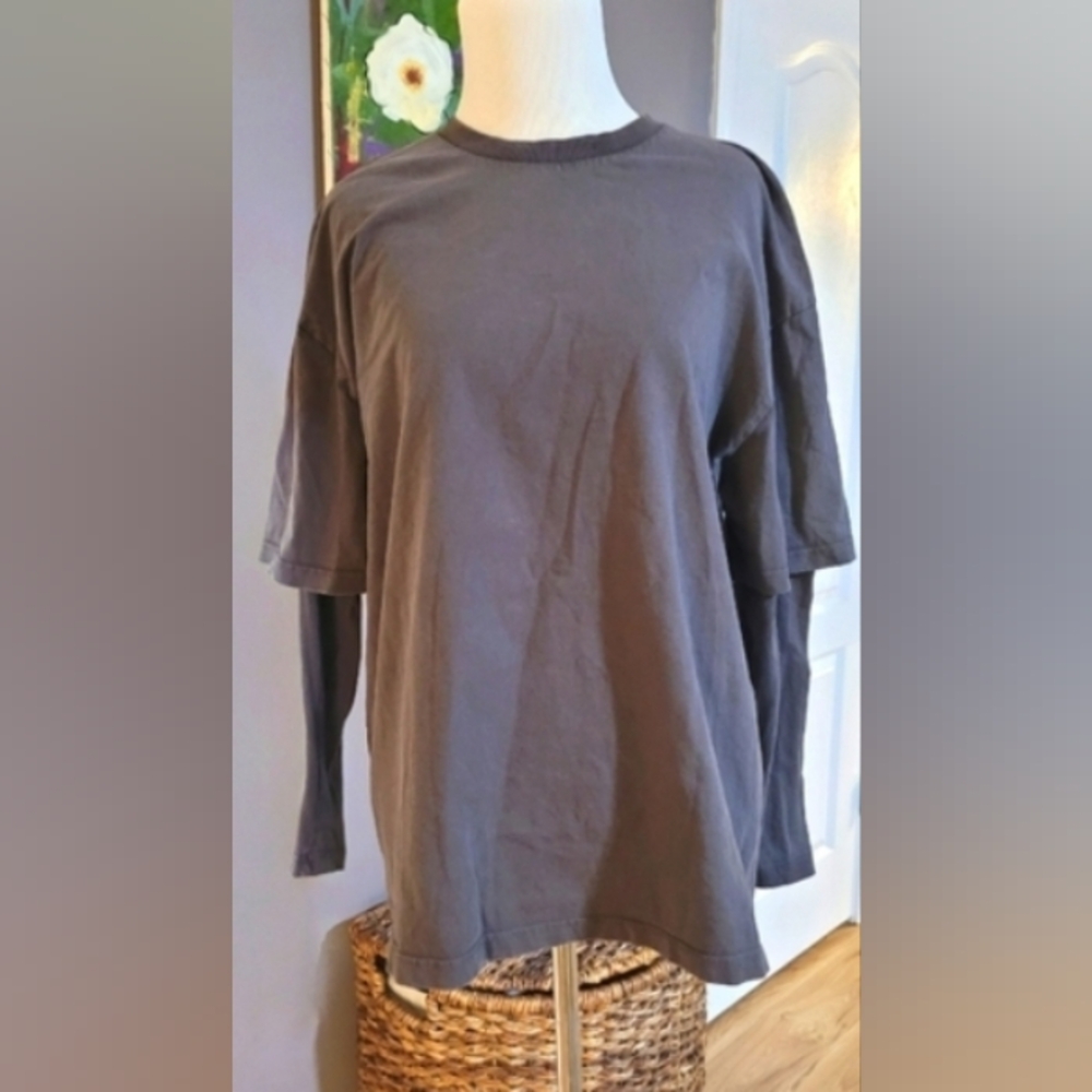 Zara Comfy Layered L/S Tee Charcoal Sz S